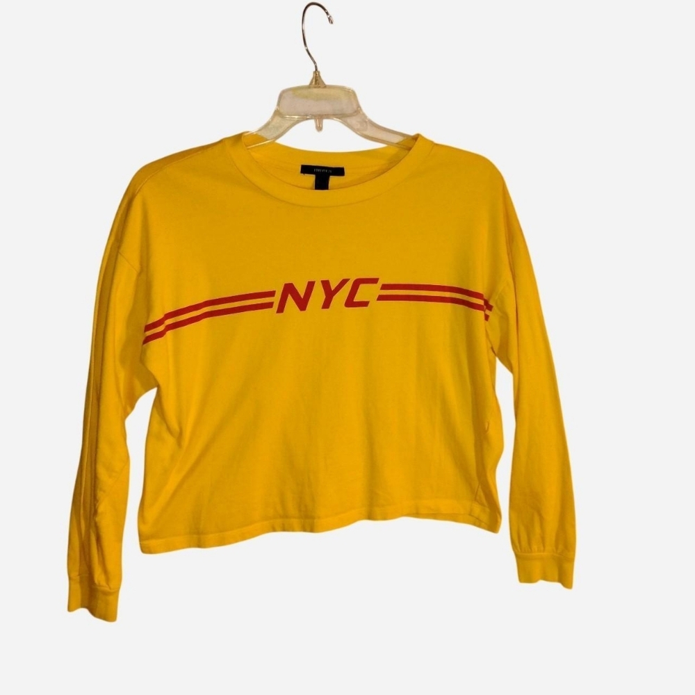 Forever 21 "NYC" Striped Crop Long Sleeve – Size M